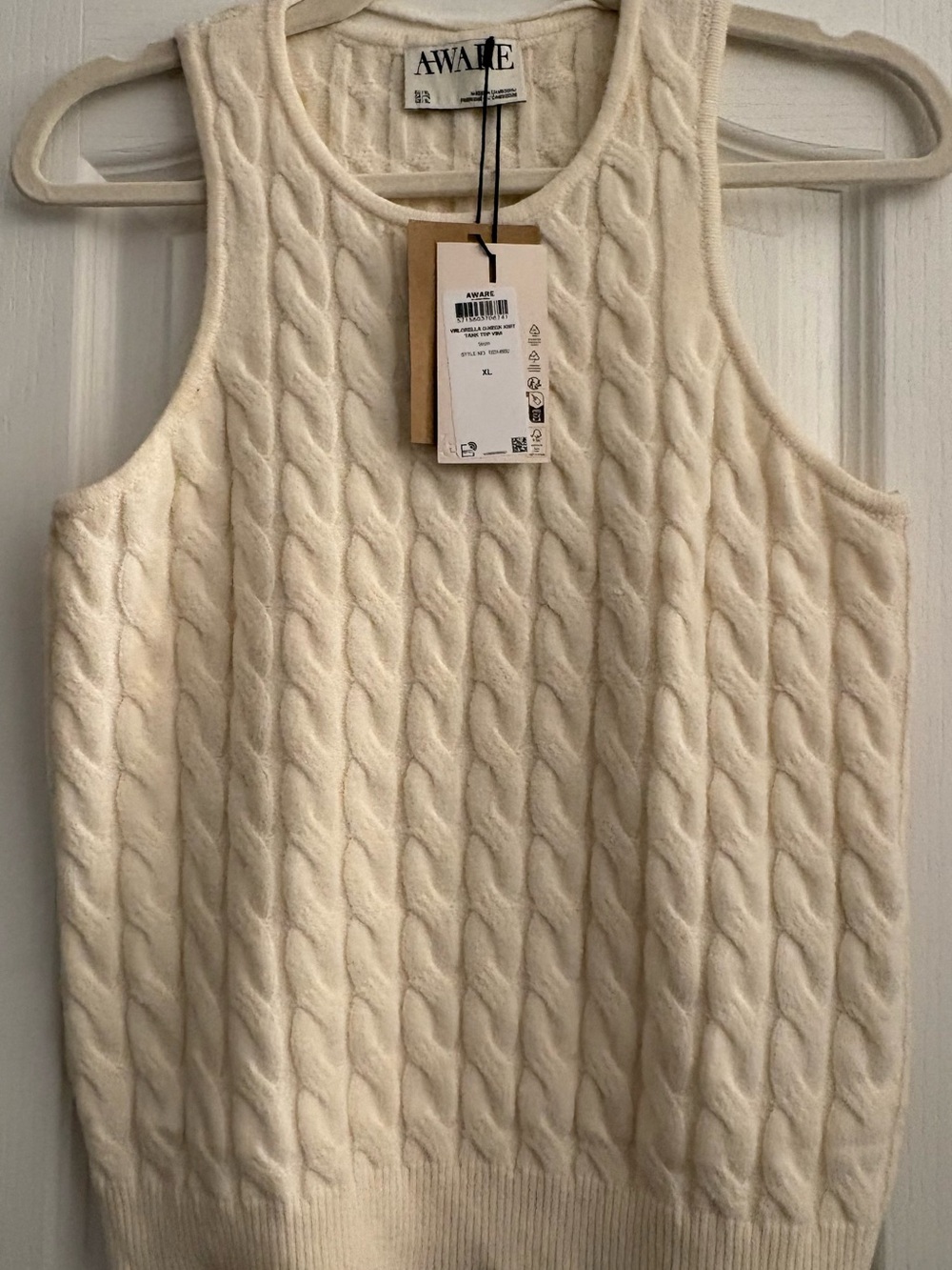 AWARE Sleeveless Cable Knit Sweater Tank - Cream